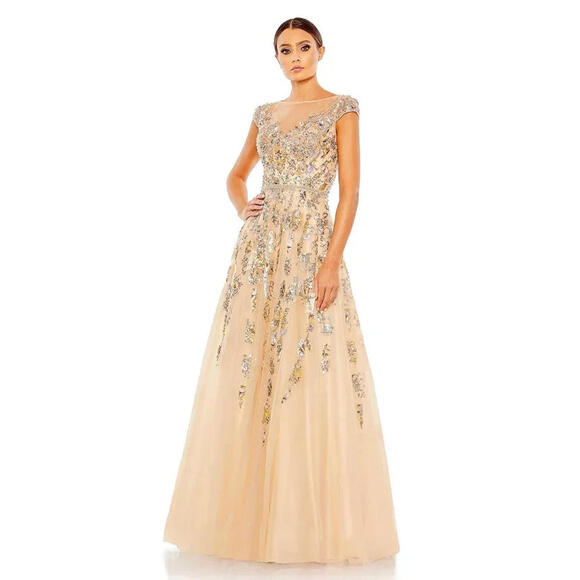 NWT Mac Duggal Women's Embellished Cap Sleeve Cutout Back Gown sz 22 #LD0208